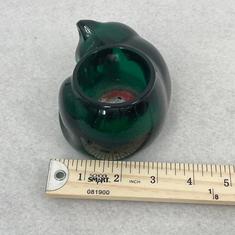 Indiana Glass Evergreen Cat Votive Holder Emerald Green Sleeping Kitten 3865